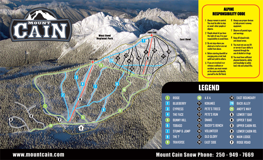 Mount Cain Piste / Trail Map