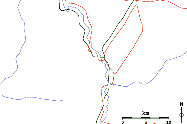 Roads and rivers close to Furano